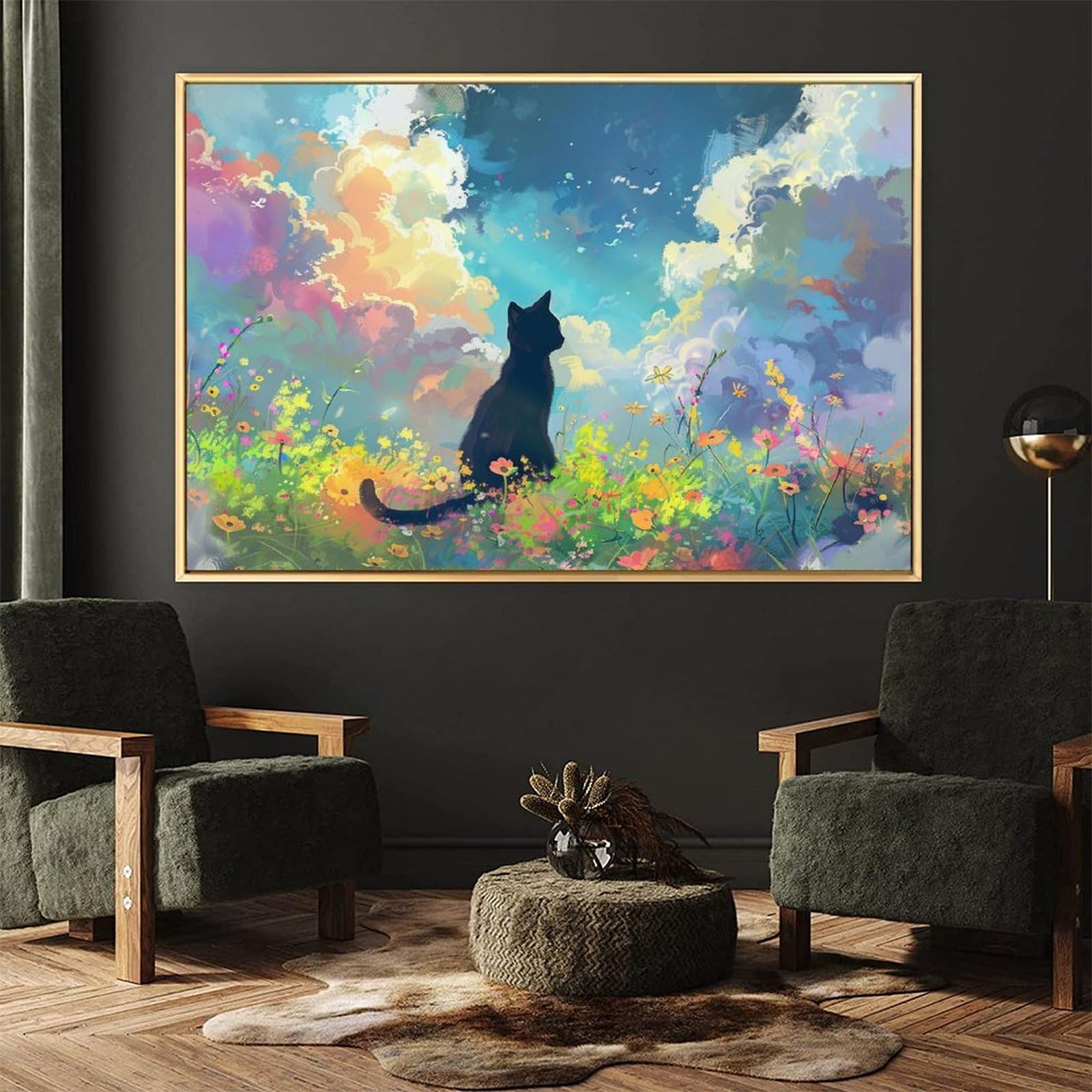 Amazon.co.jp: 絵画 お花畑を眺める子猫 アートパネル ポスター 動物